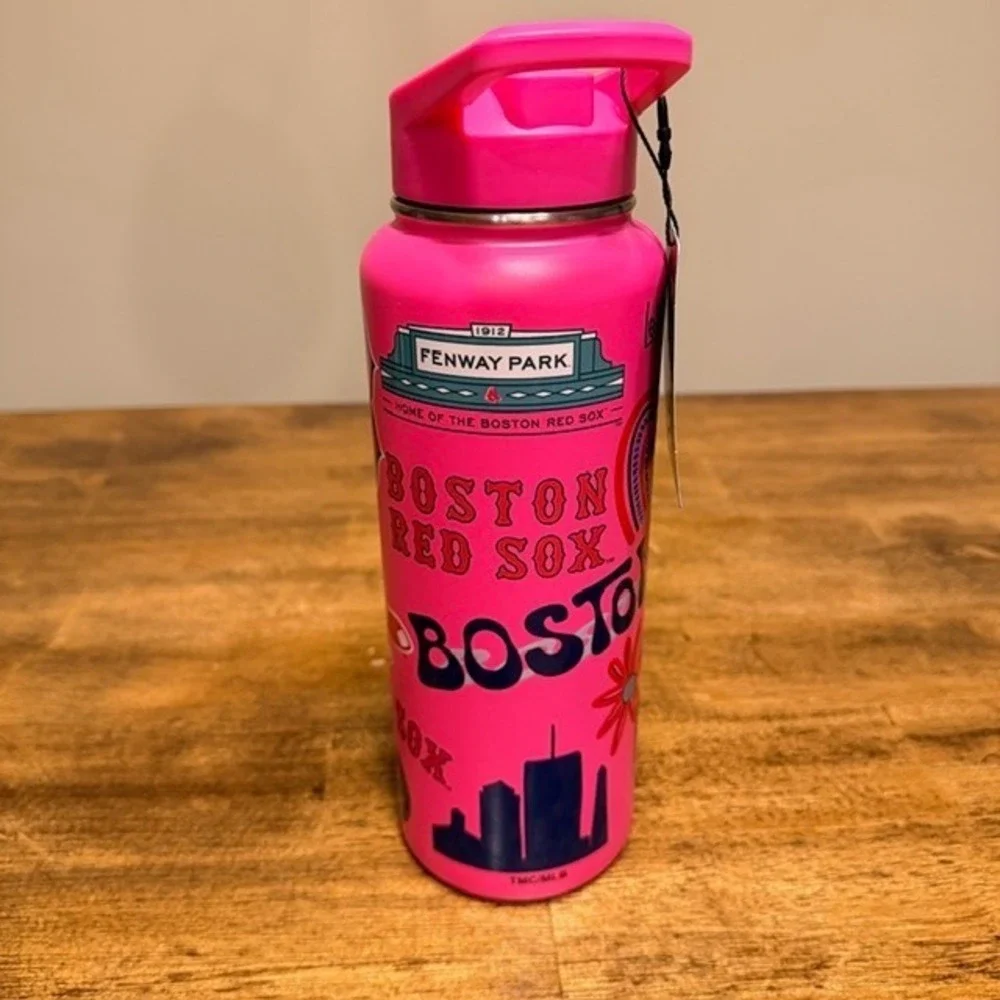 Boston Red Sox Hot Pink Insulated Water Bottle (NEW) 34oz The Memory Company - Picture 3 of 9